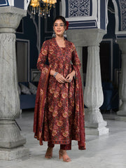 Floral Printed Anarkali Kurta With Pants & Dupatta