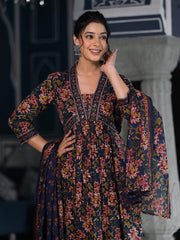 Floral Printed Anarkali Kurta With Pants & Dupatta