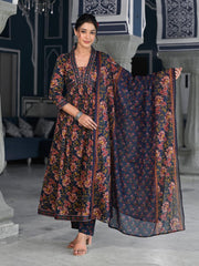 Floral Printed Anarkali Kurta With Pants & Dupatta