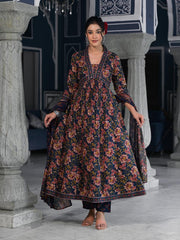 Floral Printed Anarkali Kurta With Pants & Dupatta