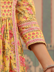 Floral Block Printed Anarkali Kurta With Pants & Dupatta