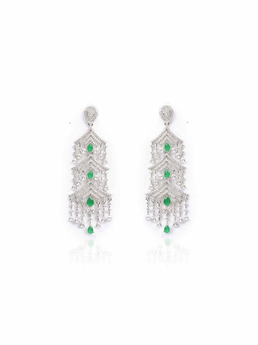 Silver With Emerald Stones Danglers