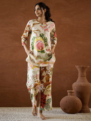 Floral Printed Cotton Kurta With Pants