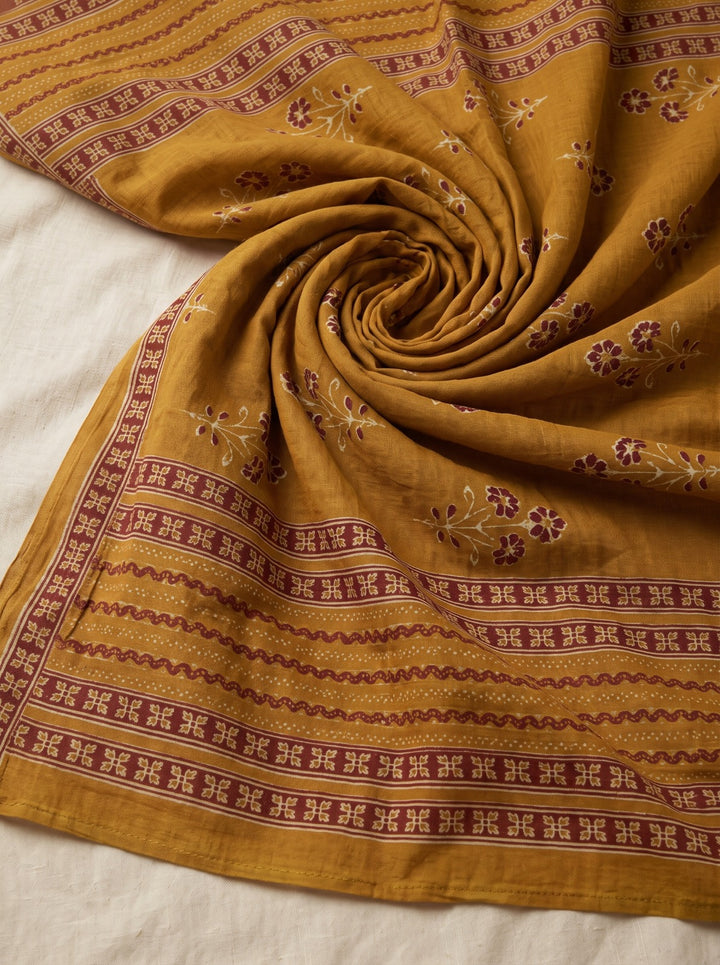 Mustard Printed Cotton Blend Kurta With Pant &amp; Dupatta