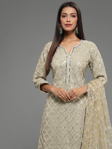 Embroidered Jaal Georgette Kurti With Garara & Dupatta (Potli Not Included)