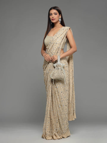 Sequin Embroidered Georgette Pre Draped Saree (Potli Not Included)