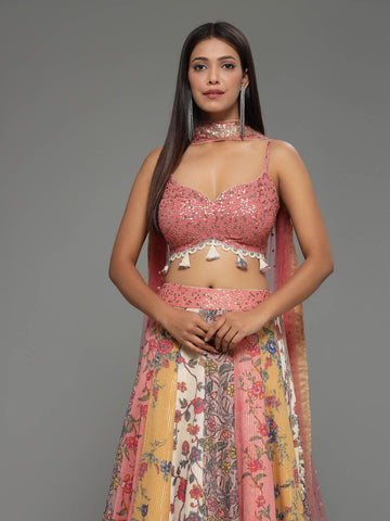 Sequin Embroidered Lycra Choli With Lehenga & Dupatta (Potli Not Included)