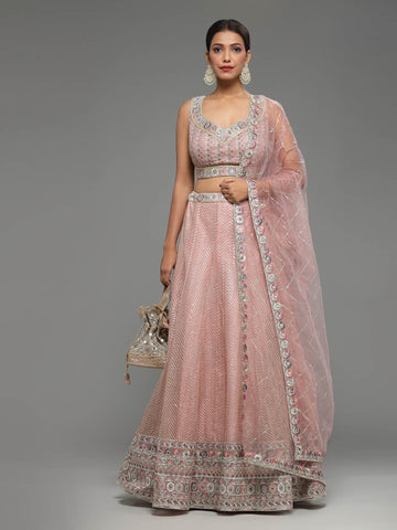Sequin Embroidered Net Choli With Lehenga & Dupatta (Potli Not Included)