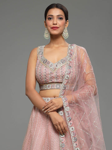 Sequin Embroidered Net Choli With Lehenga & Dupatta (Potli Not Included)