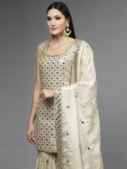 Mirror Embroidered Tissue Kurti With Garara & Dupatta