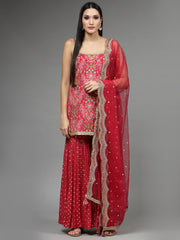 Sequin Embroidered Crepe Kurti With Garara & Dupatta