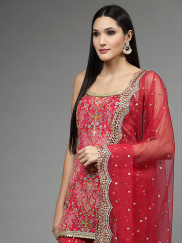 Sequin Embroidered Crepe Kurti With Garara & Dupatta