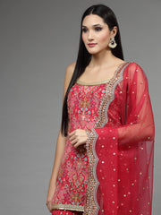 Sequin Embroidered Crepe Kurti With Garara & Dupatta