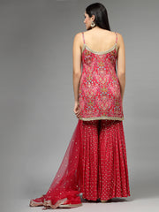 Sequin Embroidered Crepe Kurti With Garara & Dupatta