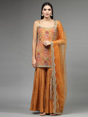 Sequin Embroidered Crepe Kurti With Garara & Dupatta