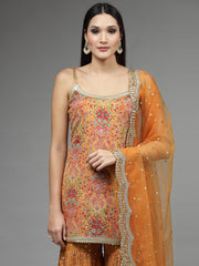 Sequin Embroidered Crepe Kurti With Garara & Dupatta