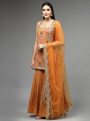 Sequin Embroidered Crepe Kurti With Garara & Dupatta