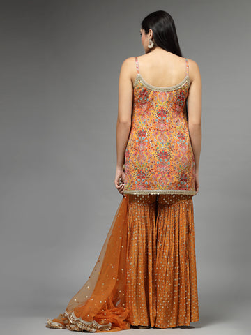 Sequin Embroidered Crepe Kurti With Garara & Dupatta