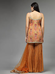 Sequin Embroidered Crepe Kurti With Garara & Dupatta