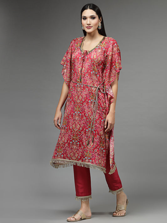 Printed & Embroidered Georgette Kurta With Palazzo