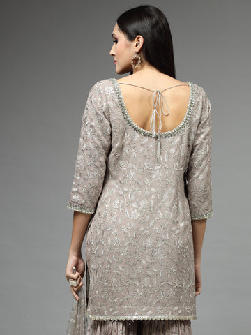 Zari Embroidered Georgette kurti With Garara & Dupatta