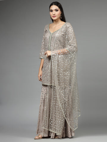 Zari Embroidered Georgette kurti With Garara & Dupatta