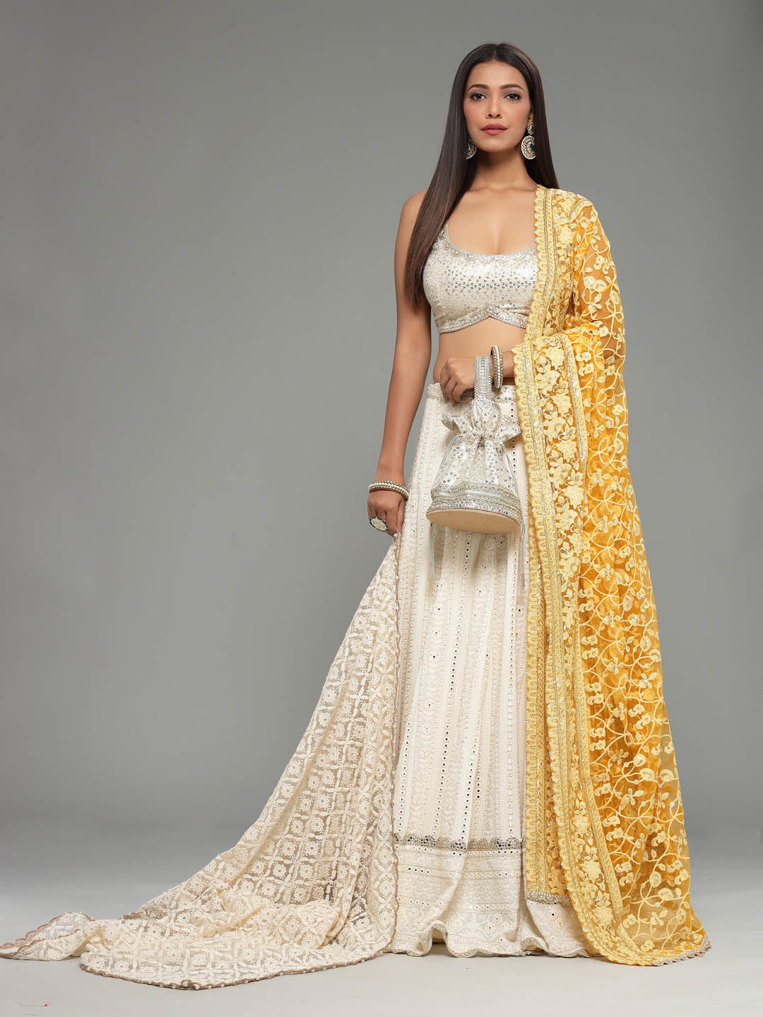 Sequin Embroidered Georgette Choli With Lehenga & Dupatta (Potli Not Included)