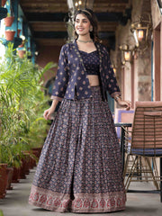 Digital Printed Art Silk Choli With Lehenga & Jacket