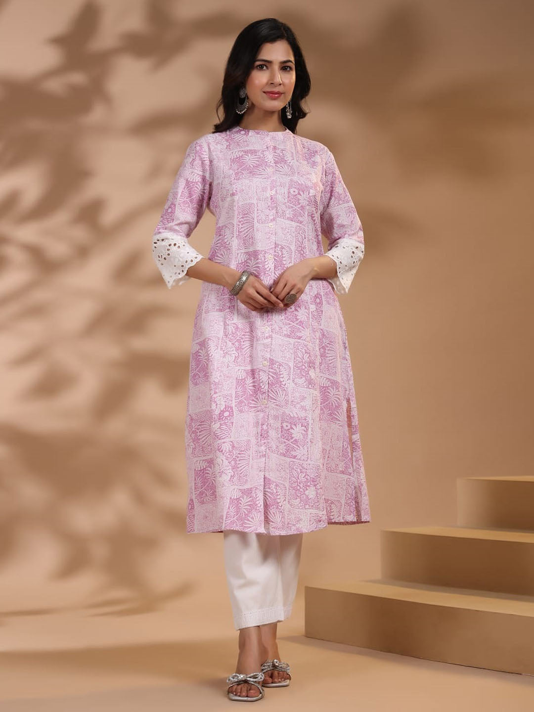 Floral Printed Cotton Kurta With Pants