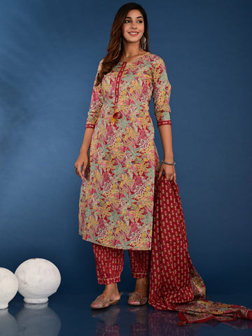 Multi-colored Floral Printed Stitched Suit