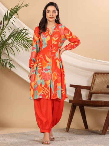 Floral Printed Muslin Kurta With Pants