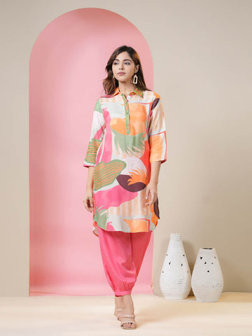 Printed Muslin Kurti With Afgani Pants