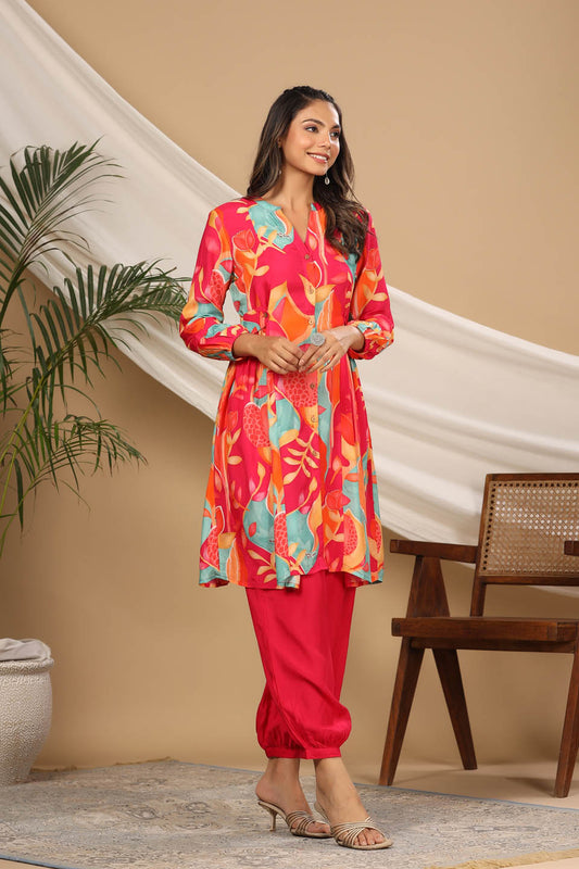 Floral Printed Muslin Kurta With Pants