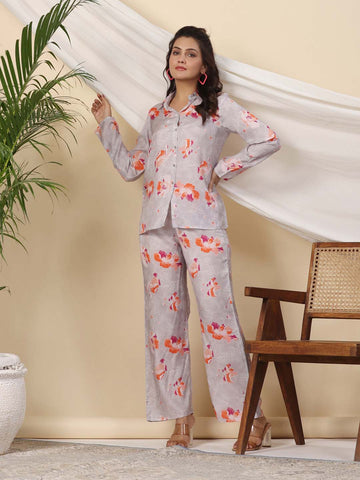 Floral Printed Short Muslin Kurti With Pants