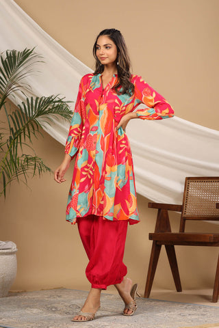 Floral Printed Muslin Kurta With Pants