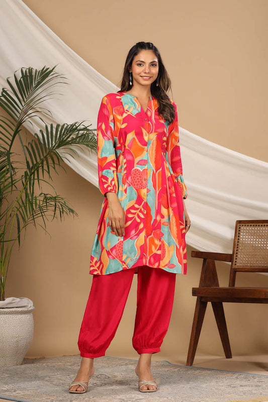 Floral Printed Muslin Kurta With Pants