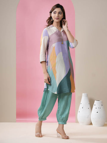 Printed Muslin Kurti With Afgani Pants