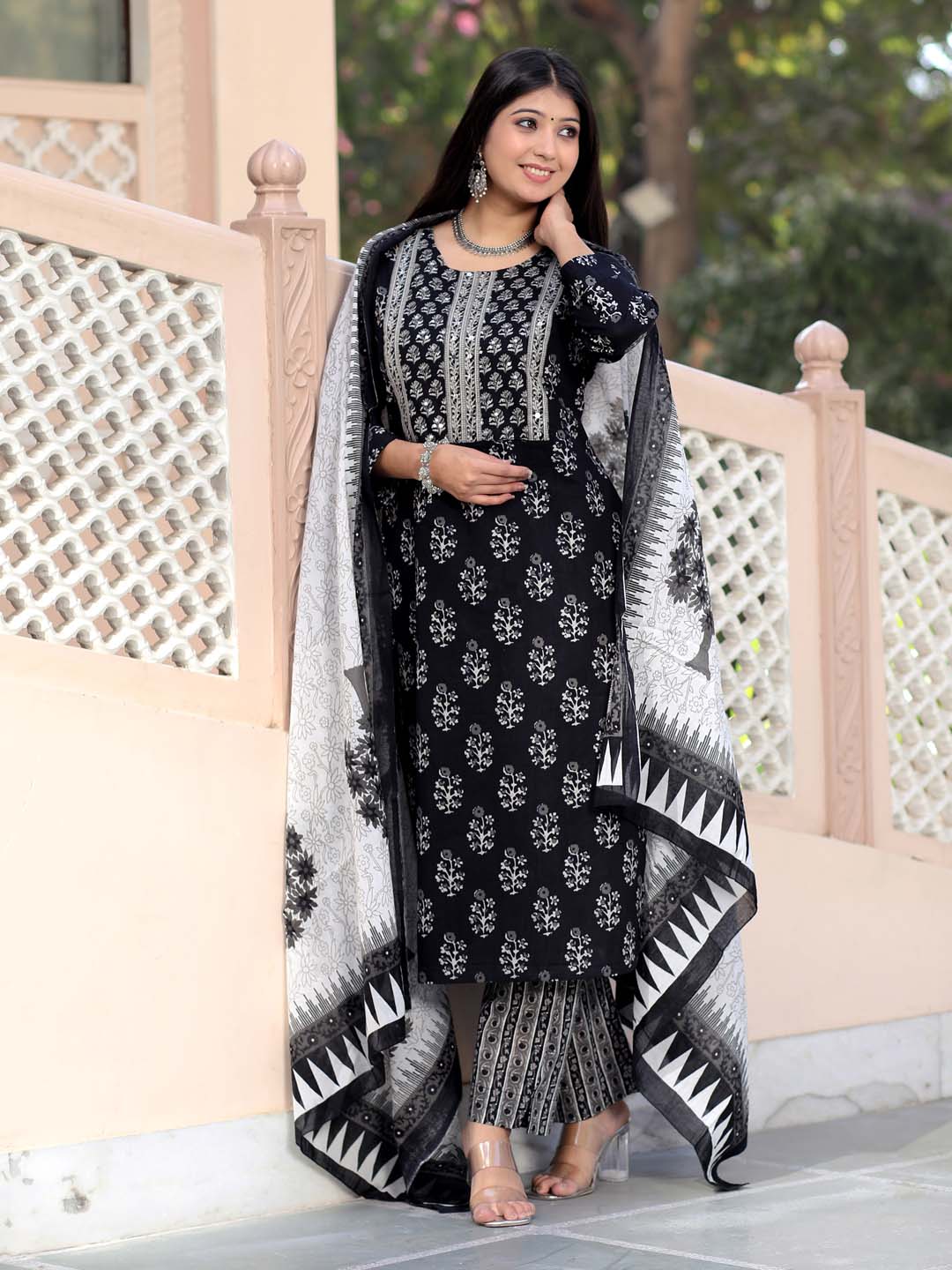 Printed Cotton Suit Set With Dupatta