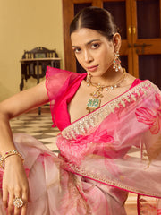 Sequin Embroidery & Printed Organza Saree