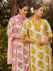 Printed Cotton Kurta with Pant and Dupatta (Pack of 2)