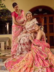Stunning Printed Organza Sarees & Lehenga Set (Pack of 3)