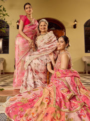 Stunning Printed Organza Sarees & Lehenga Set (Pack of 3)