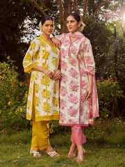 Printed Cotton Kurta with Pant and Dupatta (Pack of 2)