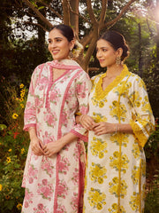 Printed Cotton Kurta with Pant and Dupatta (Pack of 2)
