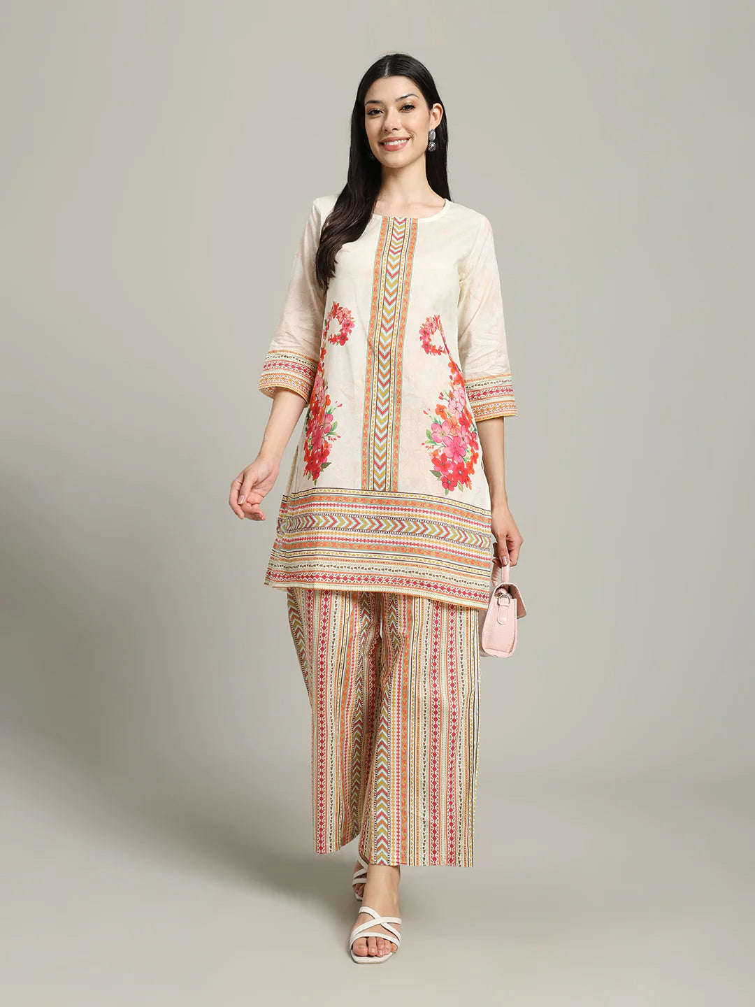 Printed Cotton Blend Kurta With Palazzo
