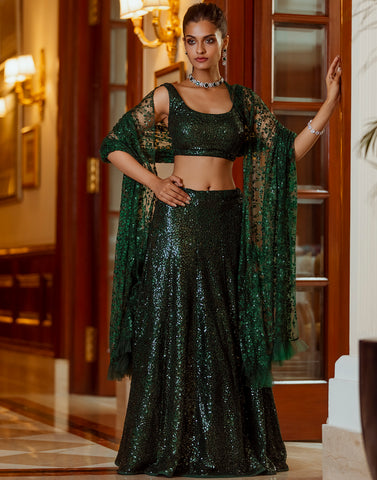 Sequence Embroidered Net Lehenga With Choli And Net Dupatta (Potli Not Included)