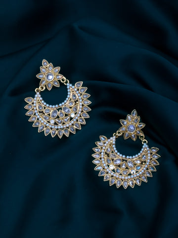 Gold & White Chandbali Earrings