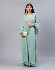 Dusty Green Georgette Salwar Kameez Stitched Suit