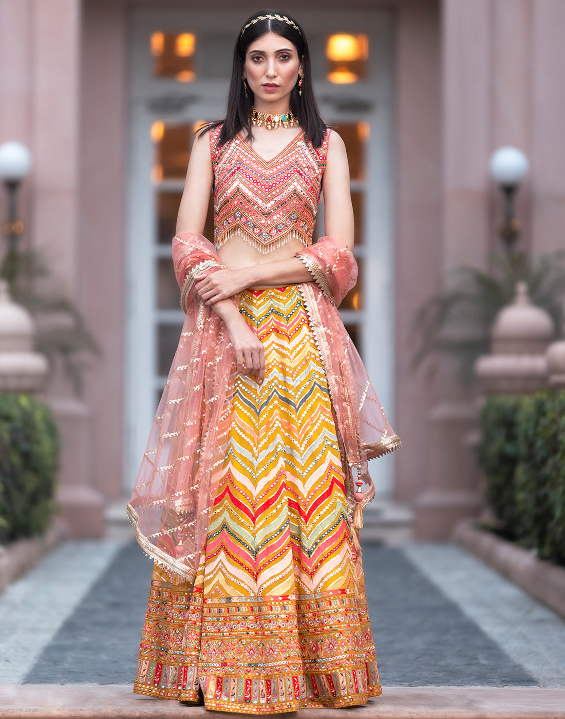 Embroidered Georgette Lehenga With Blouse And Net Dupatta