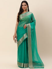 Zari Booti Organza Plain Saree